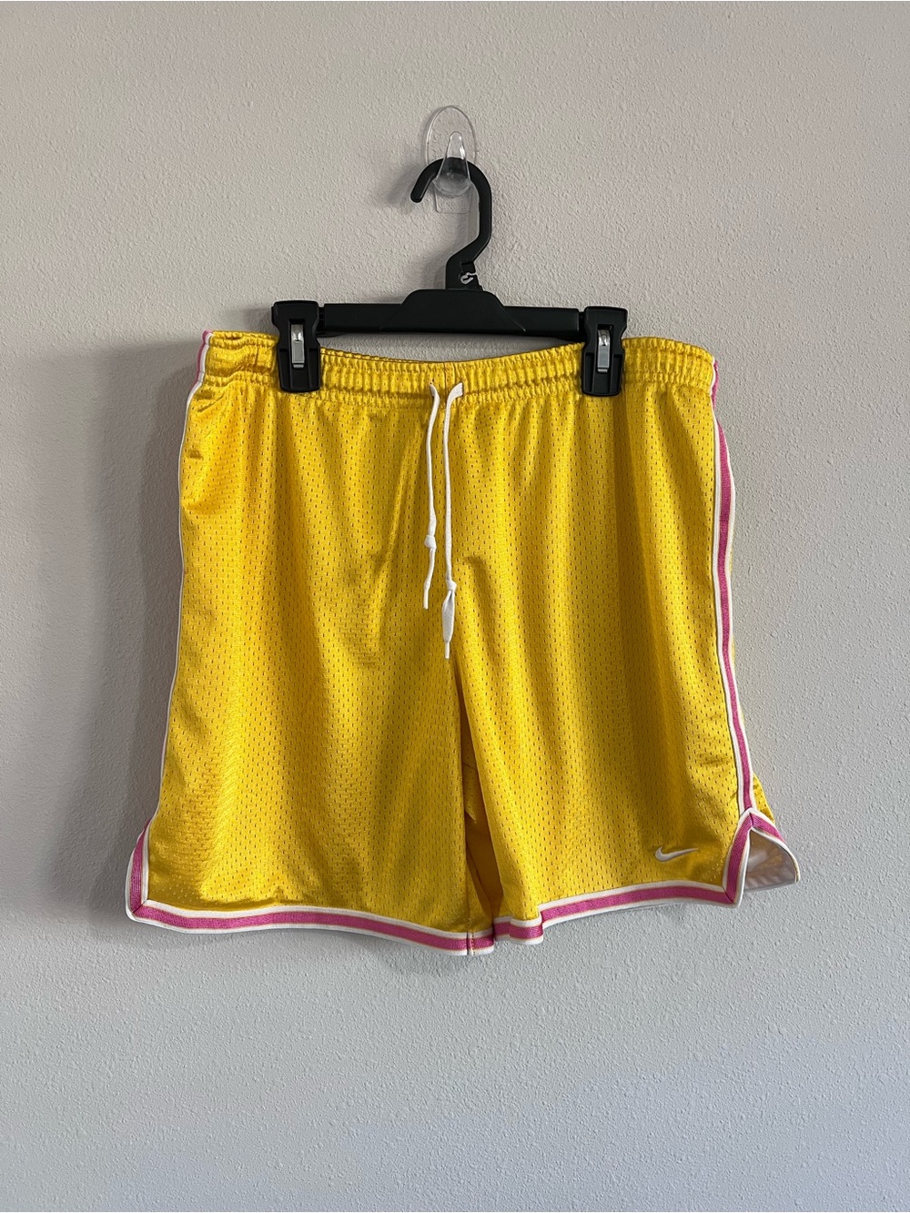 Nike Yellow Mesh Athletic Shorts with Pink Trim